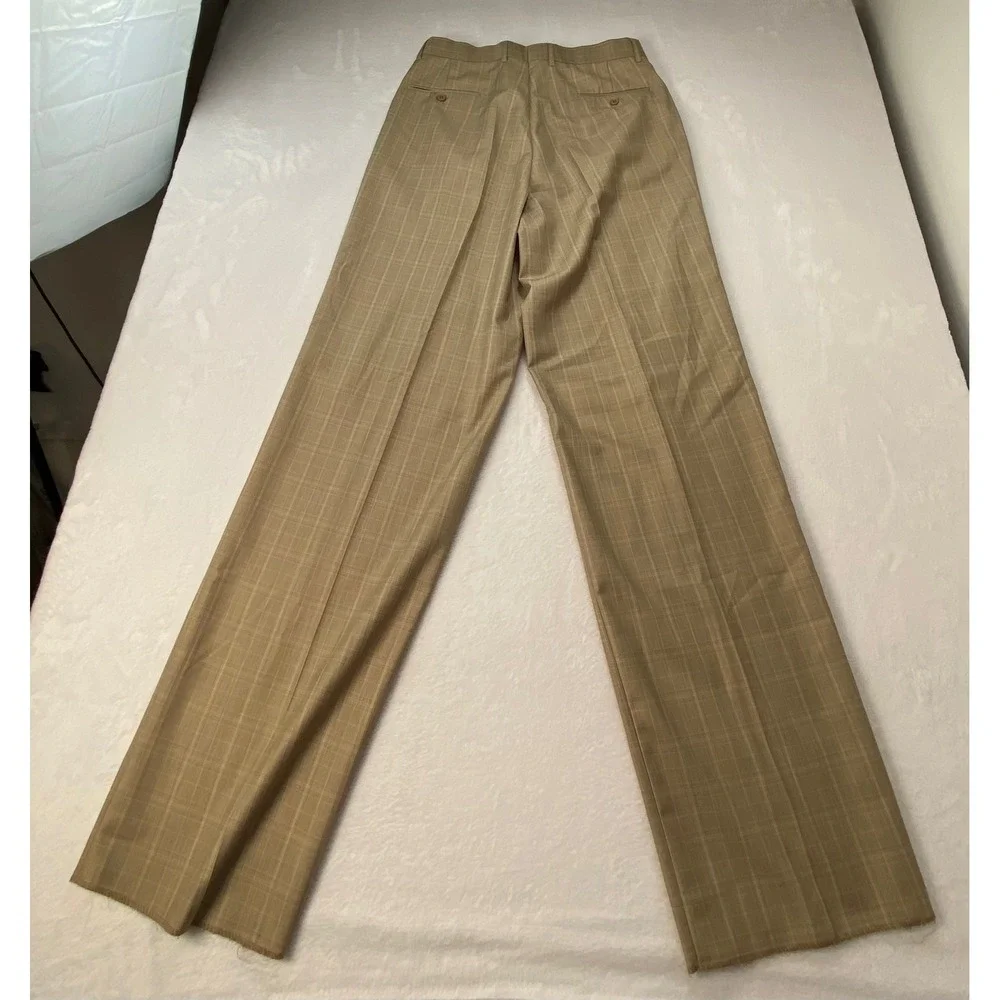 Giorgio Fiorelli Mens Tan Plaid Pleated Wide Leg Dress Pants 62016 Size 34 NWT‎